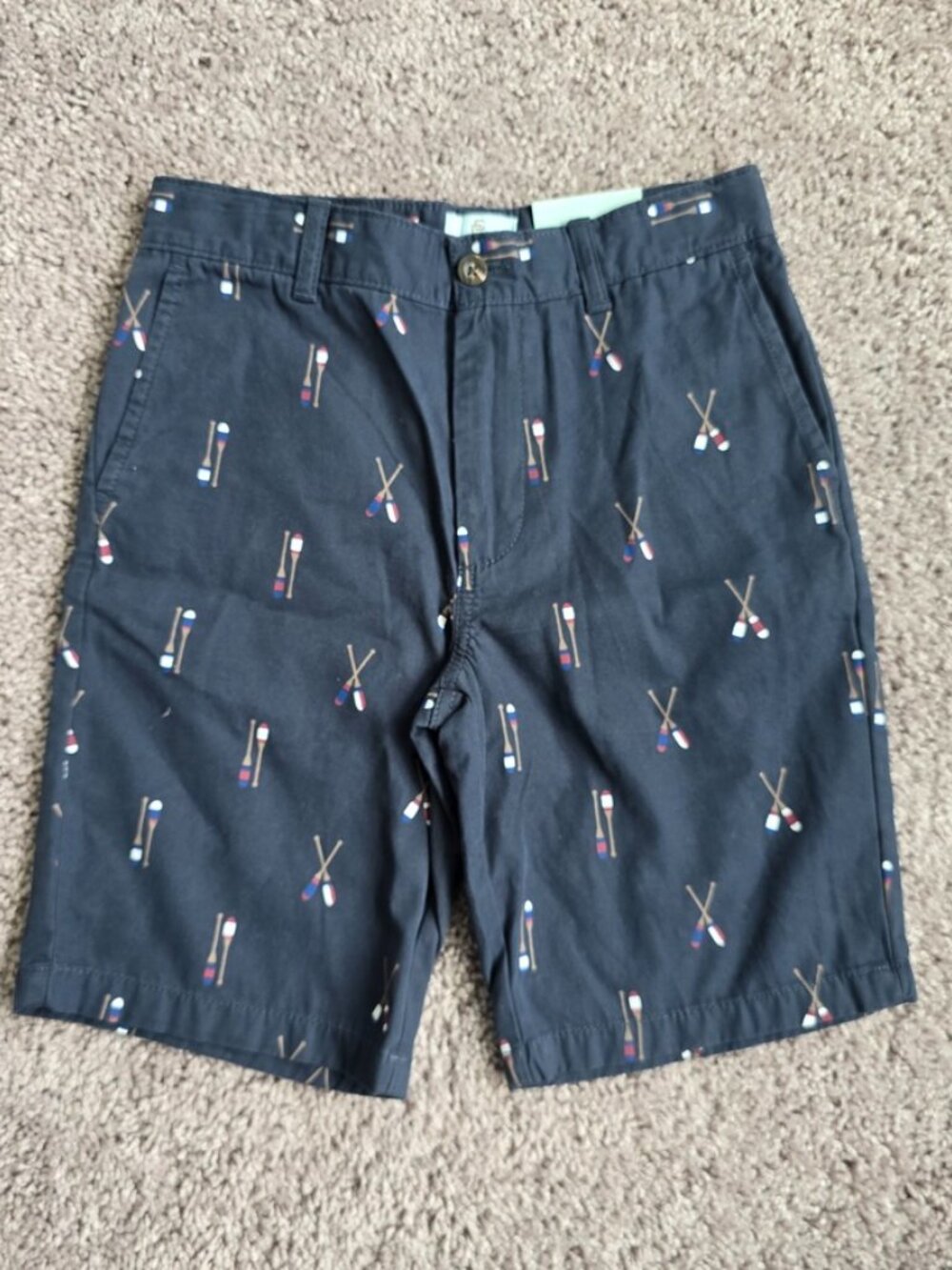 Class Club Boys Navy Blue Embroidered Oar & Paddle Chino Shorts Preppy 12